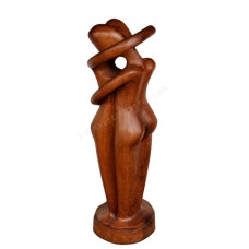 Wooden Brown Abstract Hugging Couple Statue