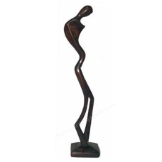 Wooden Black Abstract Male Sculpture On Base