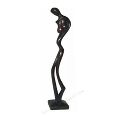 Wooden Black Abstract Female Sculpture On Base