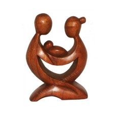 Wooden Brown Sculpture Abstract Happy Family