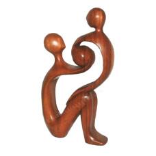Wood Brown Sitting Couple Abstract Statue