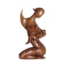 Wooden Abstract Breastfeeding Mother Sculpture
