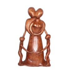 Wooden Brown Happy Family Abstract Sculpture