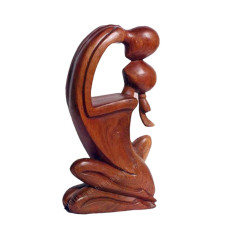 Wood Brown Kissing Couple Abstract Statue