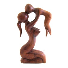 Wooden Brown Mom And Baby Abstract Sculpture