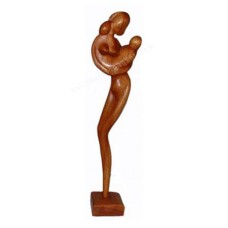 Wooden Brown Abstract Mom And Kid Sculpture