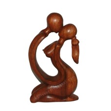 Wooden Brown Abstract Couple Kissing Statue
