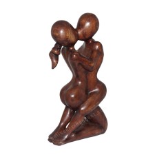 Wooden Brown Abstract Kissing Love Sculpture