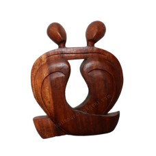 Wooden Brown Abstract Sculpture Huging Couple 