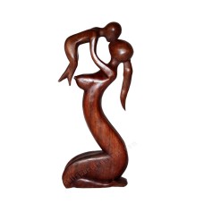Wooden Brown Abstract Sculpture Mother And Child