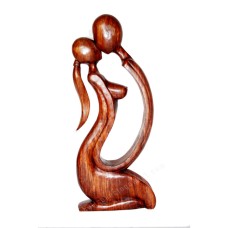 Wooden Brown Abstract Couple Kissing Sculpture
