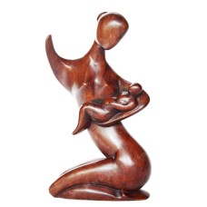 Wooden Brown Breastfeeding Mother Sculpture