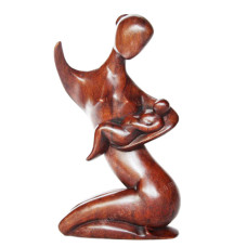Wood Brown Breastfeeding Mother Sculpture