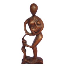 Wooden Brown Abstract Sculpture Mom Two Kids