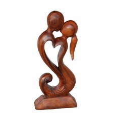 Wooden Brown Statue Everlasting Kissing Couple