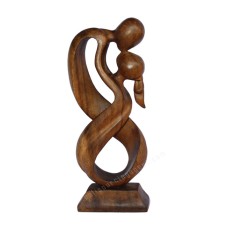 Wooden Brown Couple Kissing Sculpture