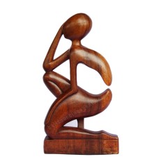 Wooden Brown Abstract Thinker Sculpture