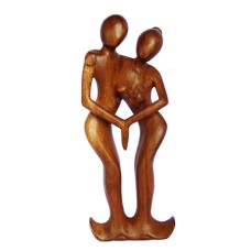 Wooden Brown Abstract Couple Dancing Sculpture