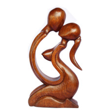 Wood Brown Abstract Kissing Couple Statue