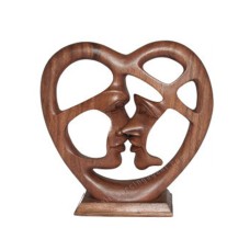 Wooden Brown Abstract Heart Kissing Couple