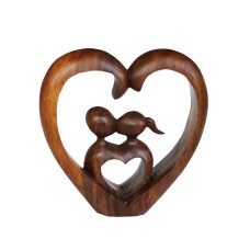 Wooden Brown Abstract Heart Couple Kissing
