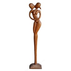 Wooden Abstract Couple Kissing On Stand