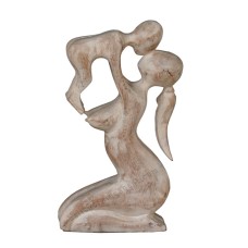 Wooden White Wash Mom And Baby Sculpture