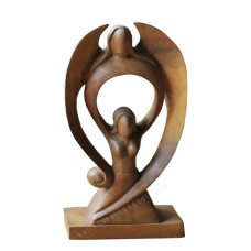Wooden Abstract Double Angel Sculpture