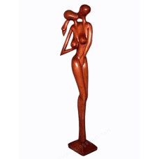 Wooden Brown Couple Kissing Statue On Stand 
