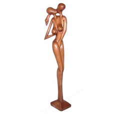 Wooden Natural Couple Kissing Statue On Stand 