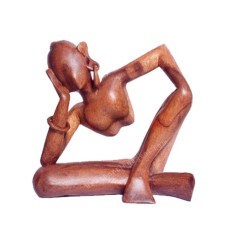 Wooden Carved Brown Daydreaming Sculpture