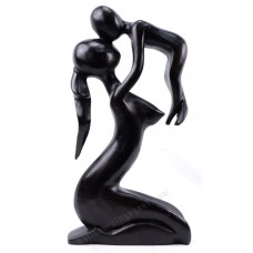Wooden Black Mother And Baby Sculpture
