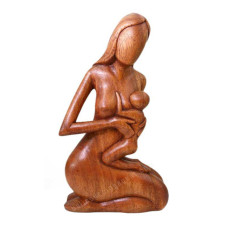 Wood Mother And Child Abstract Sculpture