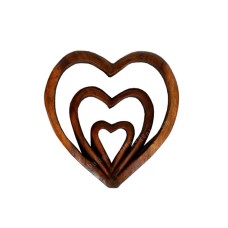 Wooden Sculpture Brown Abstract Heart Set