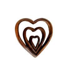 Wooden Brown Abstract Heart Set Sculpture