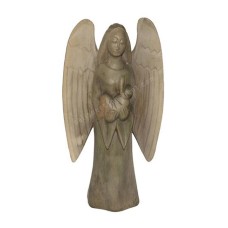 Wooden Natural Angel With Baby 25 cm