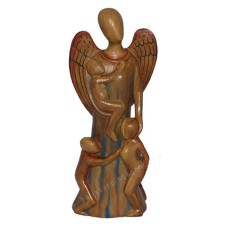 Wooden Brown Angel With 3 Babies 30 cm