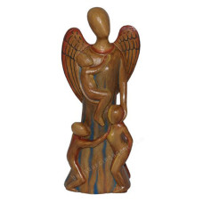 Wood Brown Angel With 3 Babies 30 cm