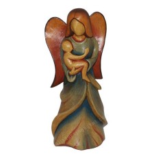 Wooden Colored Angel With Baby 30 cm