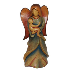 Wood Colored Angel With Baby 30 cm