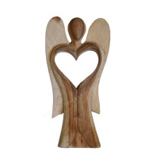 Wooden Brown Angel Heart Sculpture 30 cm