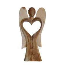 Wood Brown Angel Heart Sculpture 30 cm