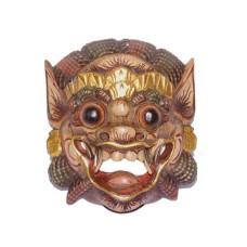 Wooden Brown Gold Balinese Barong Mask 20 cm