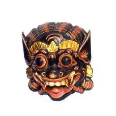 Wood Red Black Gold Barong Mask 25 cm