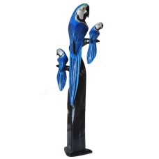 Wooden Blue Parrot Family On Stand 100 cm