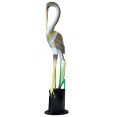 Wooden Grey White Flamingo On Stand 100 cm
