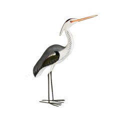 Wooden Standing Black White Egret Bird 40 cm