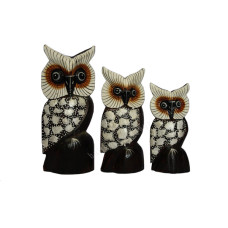 Wood Black Silver Owl Set Of 3