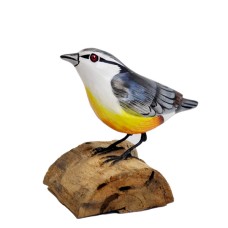 Wooden Warbler On Base Yellow Grey 13 cm