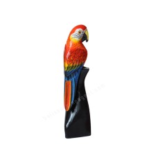 Wooden Red Orange Parrot On Stand 30 cm
